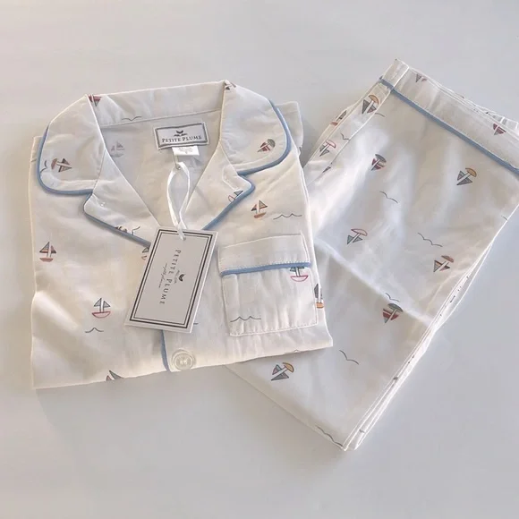 Petite Plume Bateau Sailboat Pajama Set Flame Resistant Chemical Free Size 5 NWT - Picture 3 of 6